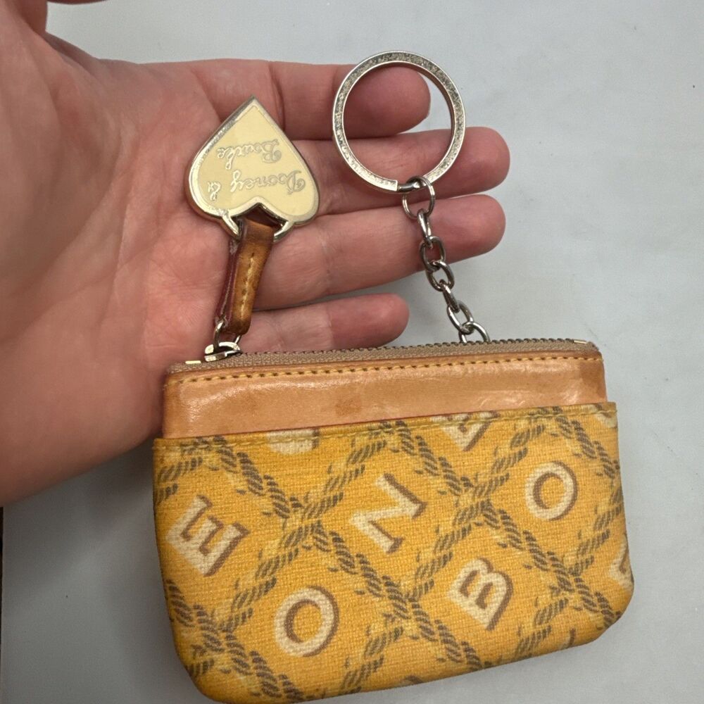 Dooney & Bourke Signature Yellow DB Coin Purse Card Holder Keychain GUC - Picture 12 of 12